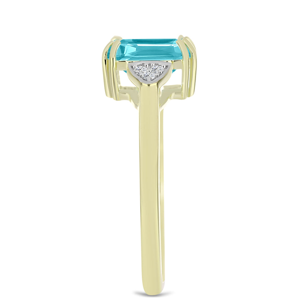 Anillo de Plata Bañada en Oro con Cuarzo Paraiba y Topacio Blanco 4 