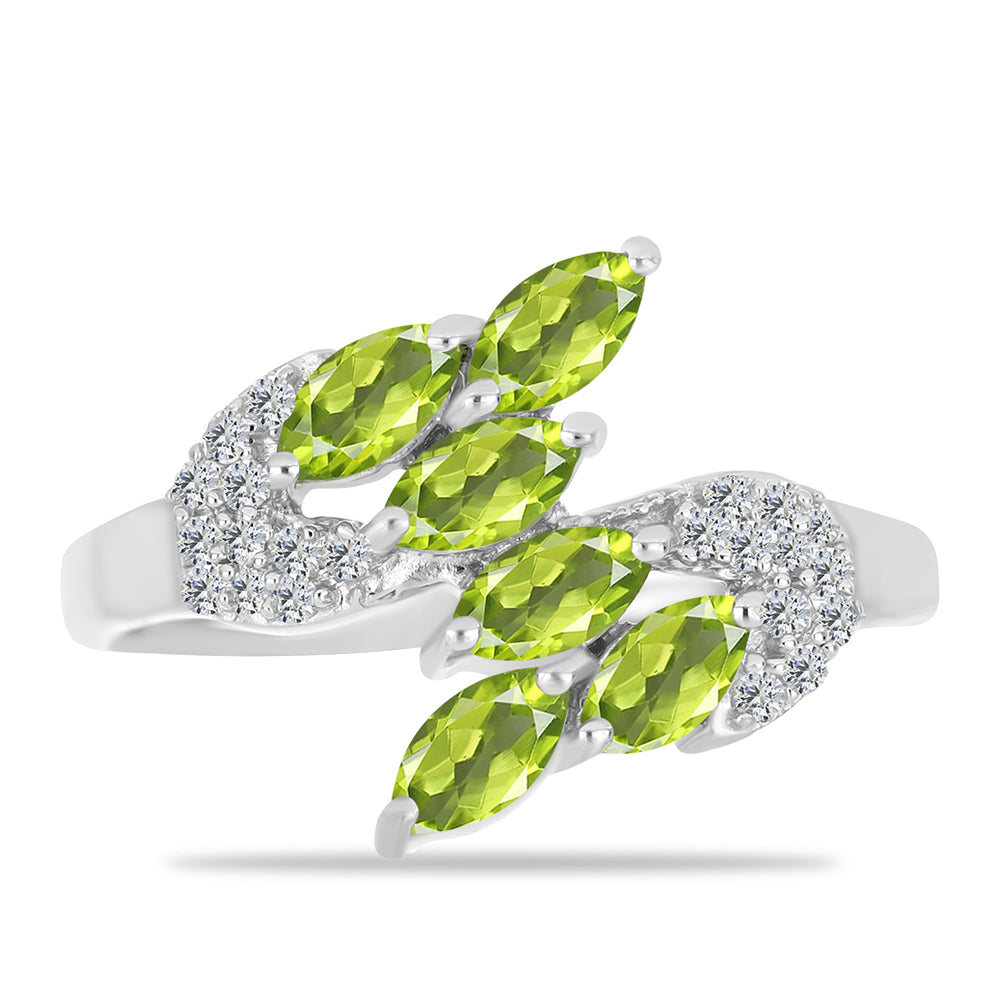 Anillo de Plata con Peridoto de Changbai y Topacio Blanco