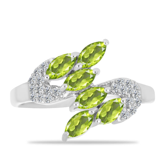 Anillo de Plata con Peridoto de Changbai y Topacio Blanco