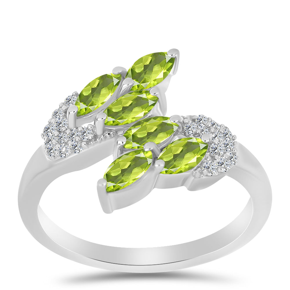 Anillo de Plata con Peridoto de Changbai y Topacio Blanco