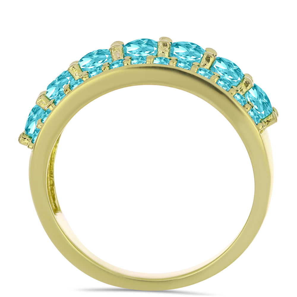 Anillo de Plata Bañada en Oro con Cuarzo Paraiba 2 