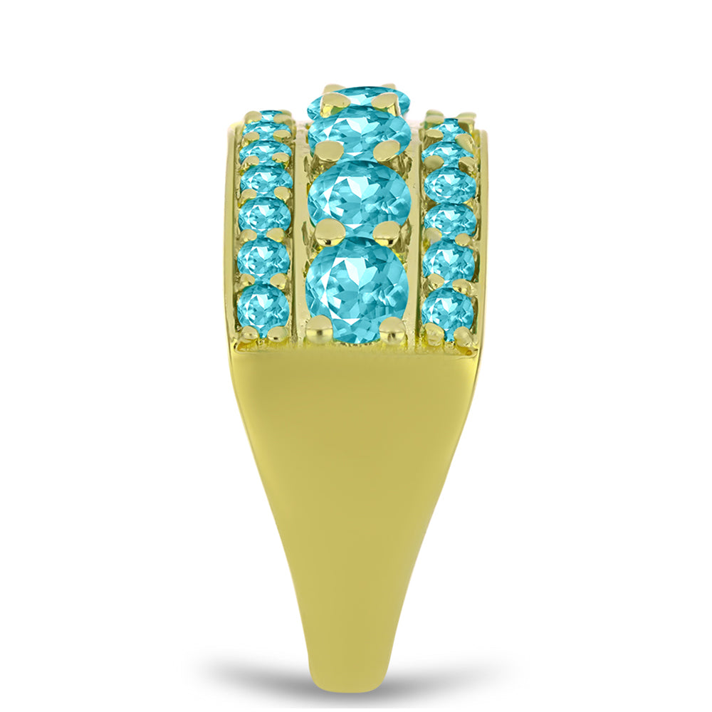 Anillo de Plata Bañada en Oro con Cuarzo Paraiba