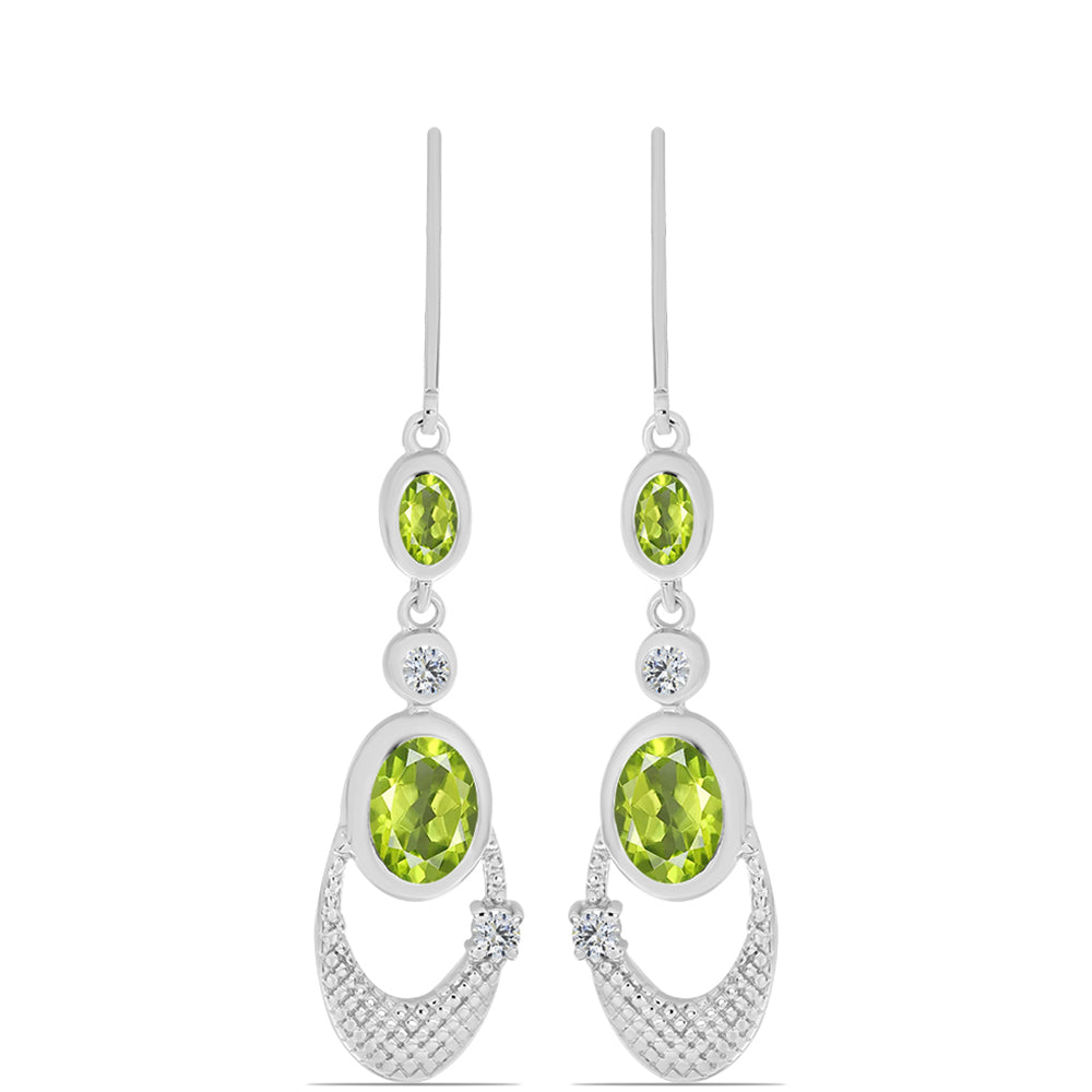 Pendientes de Plata con Peridoto de Changbai y Topácio Blanco