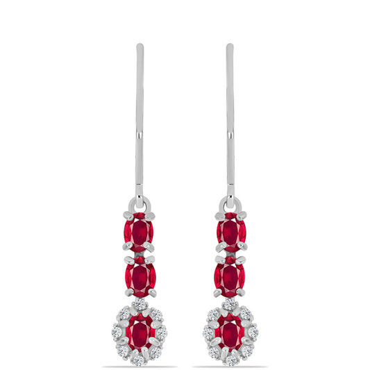 Pendientes de Plata con Rubí de Madagascar y Topacio Blanco