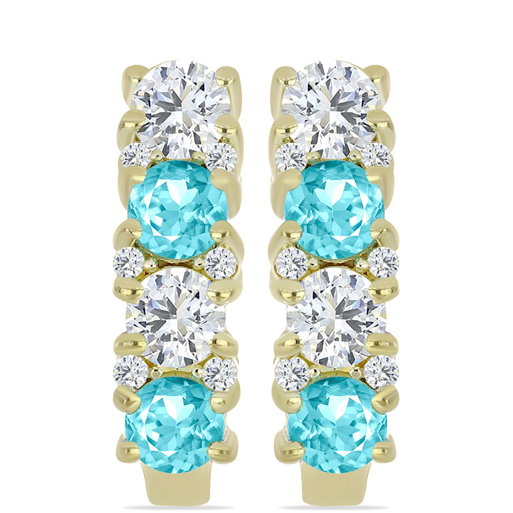 Pendientes de Plata Bañada en Oro con Cuarzo Paraiba y Topacio Blanco