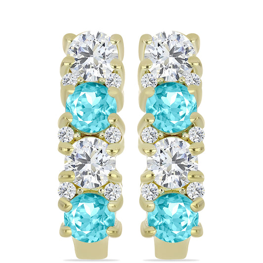 Pendientes de Plata Bañada en Oro con Cuarzo Paraiba y Topacio Blanco