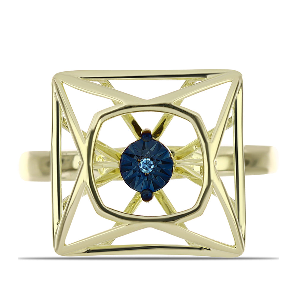 Anillo de Plata Bañada en Oro con Diamante azul danzante 1 
