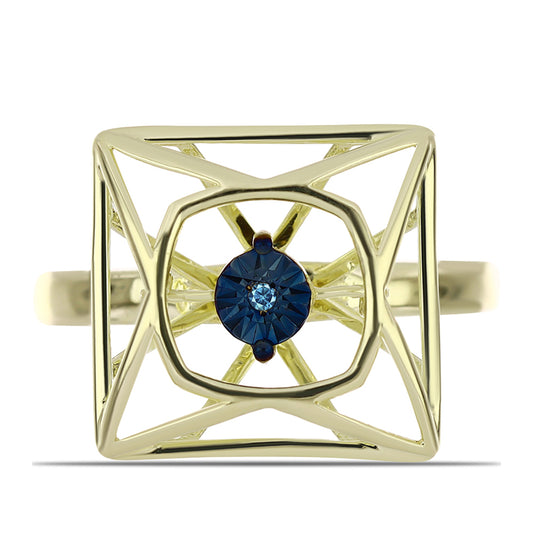 Anillo de Plata Bañada en Oro con Diamante azul danzante
