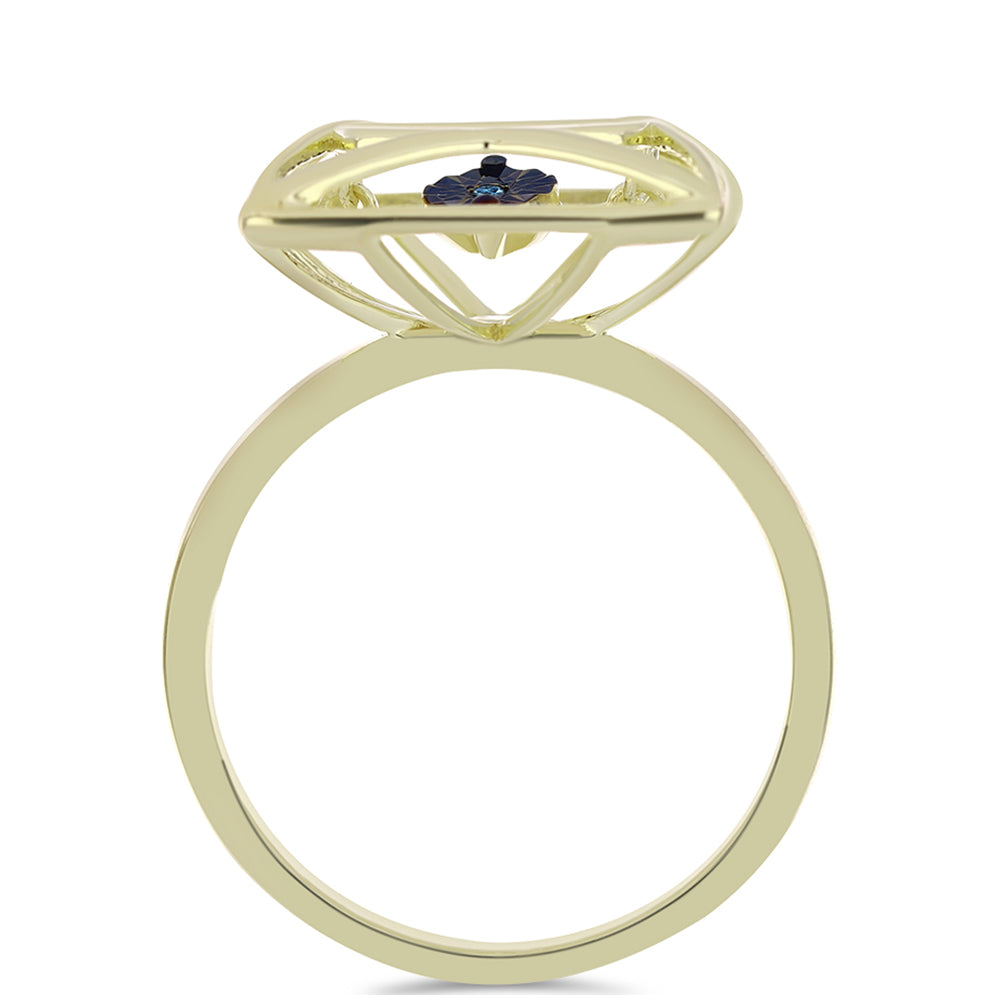 Anillo de Plata Bañada en Oro con Diamante azul danzante 2 