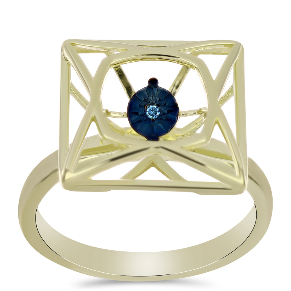 Anillo de Plata Bañada en Oro con Diamante azul danzante 3 
