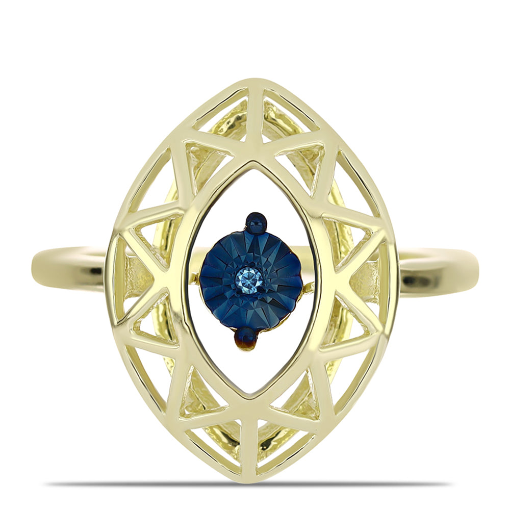 Anillo de Plata Bañada en Oro con Diamante azul danzante