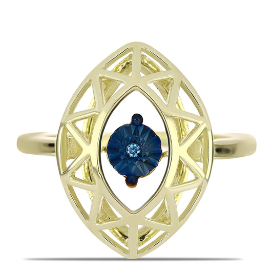 Anillo de Plata Bañada en Oro con Diamante azul danzante