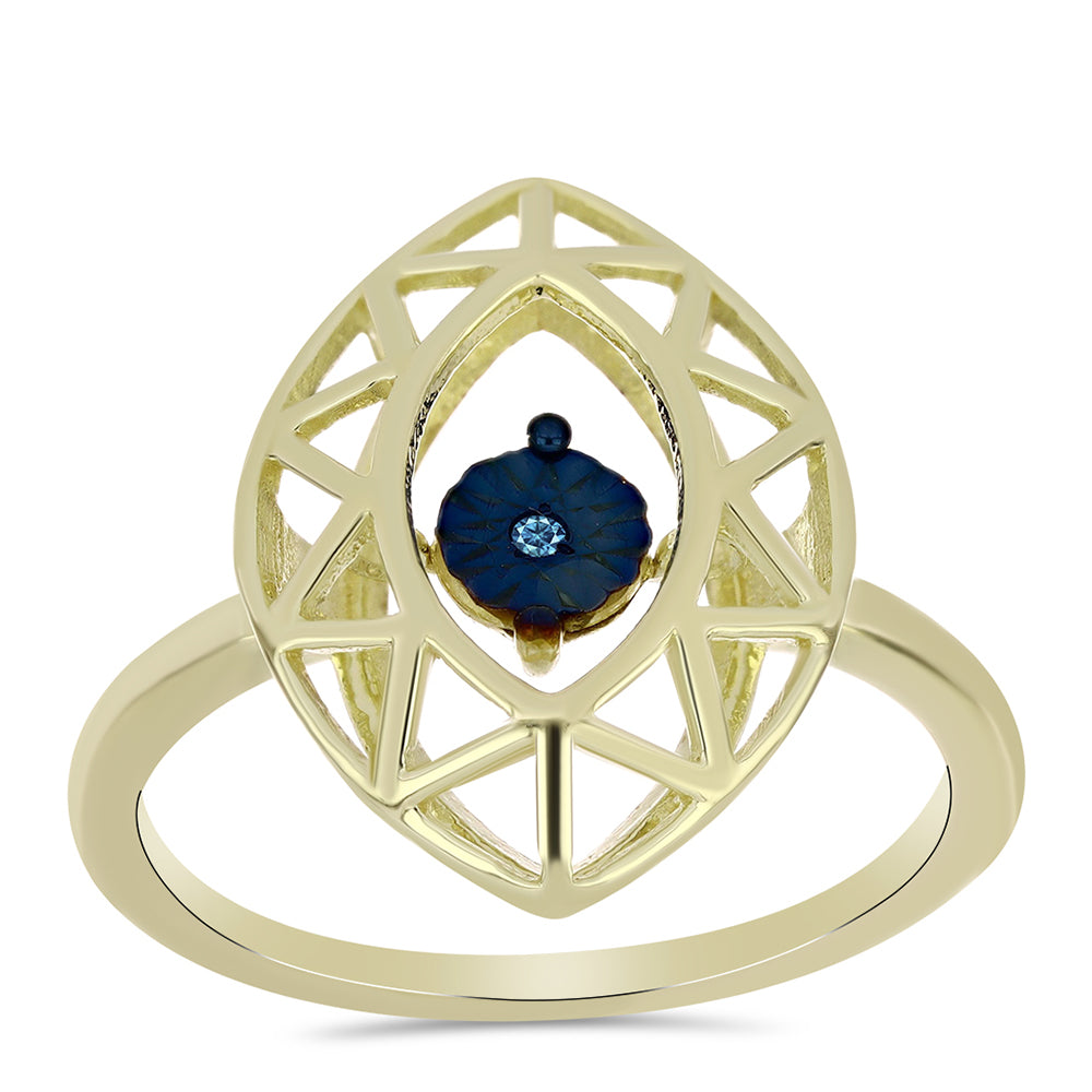 Anillo de Plata Bañada en Oro con Diamante azul danzante