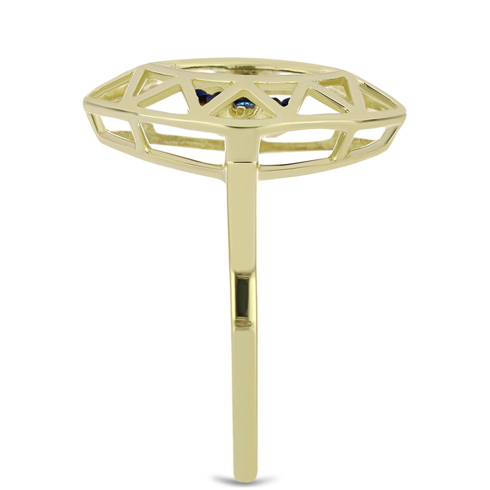 Anillo de Plata Bañada en Oro con Diamante azul danzante