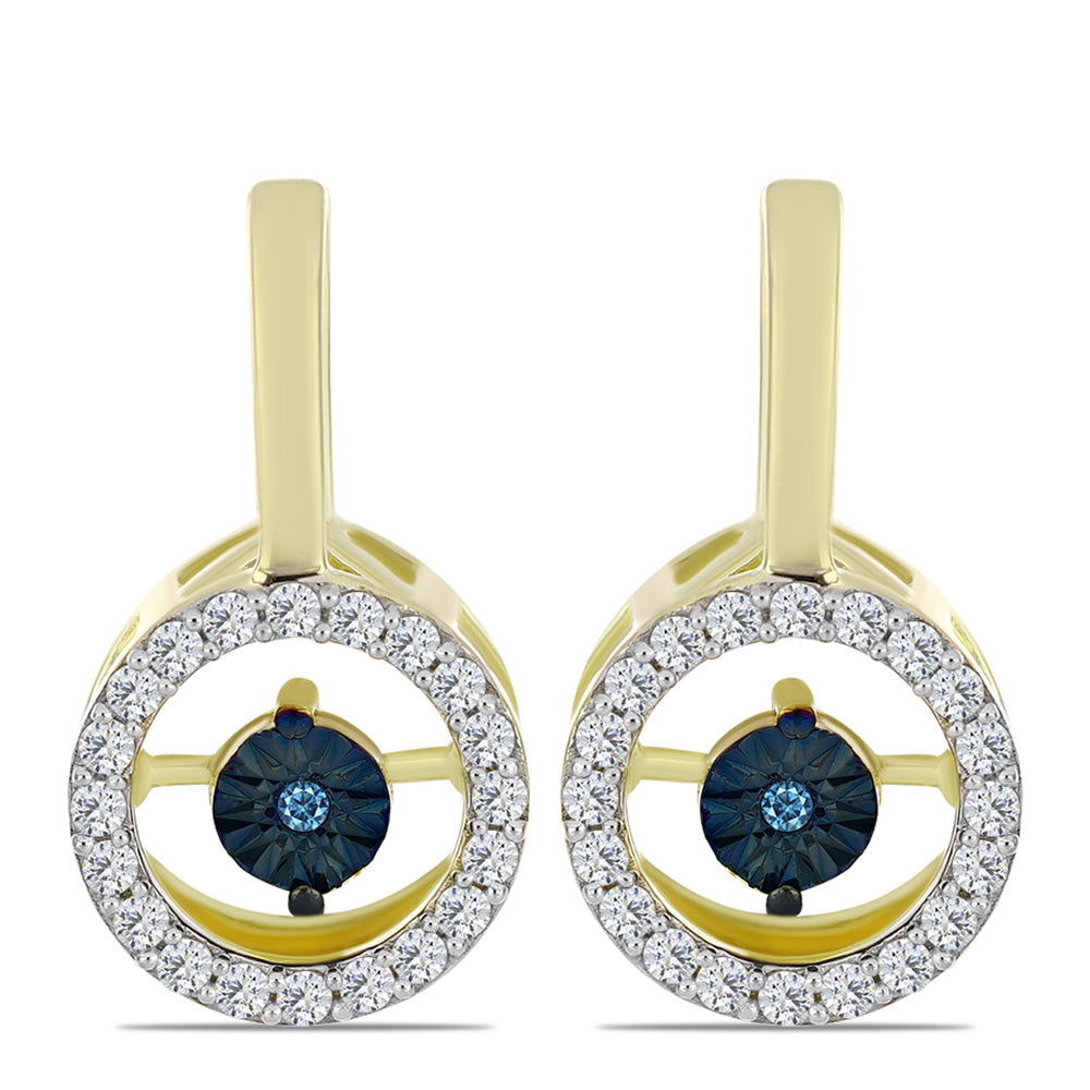 Pendientes de Plata Bañada en Oro con Diamante azul danzante y Topacio Blanco 1 