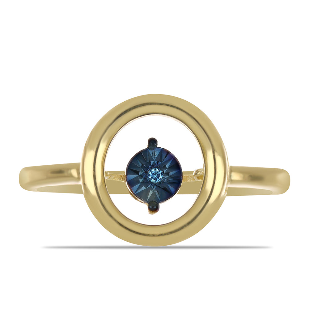 Anillo de Plata Bañada en Oro con Diamante azul danzante 1 