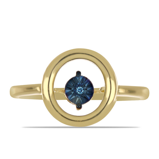 Anillo de Plata Bañada en Oro con Diamante azul danzante