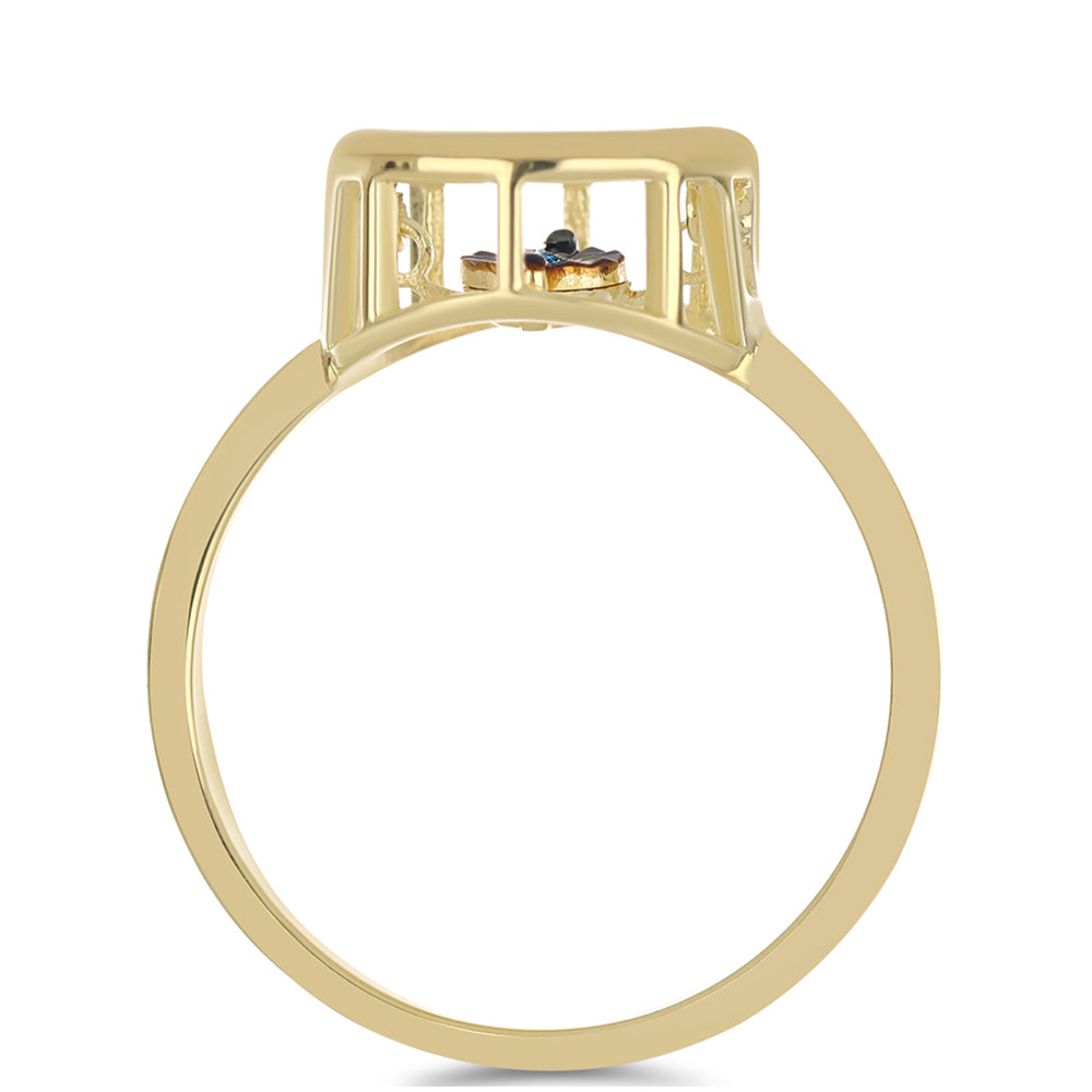 Anillo de Plata Bañada en Oro con Diamante azul danzante