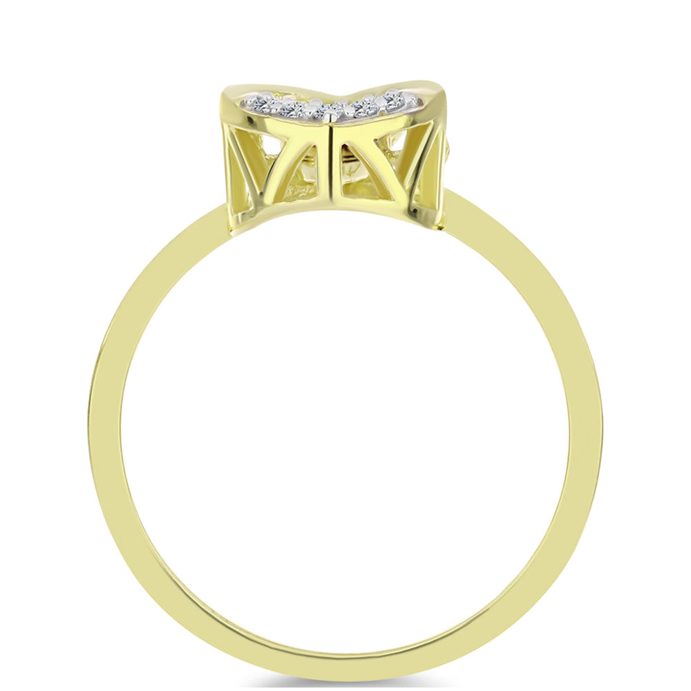 Anillo de Plata Bañada en Oro con Diamante azul danzante y Topacio Blanco 2 