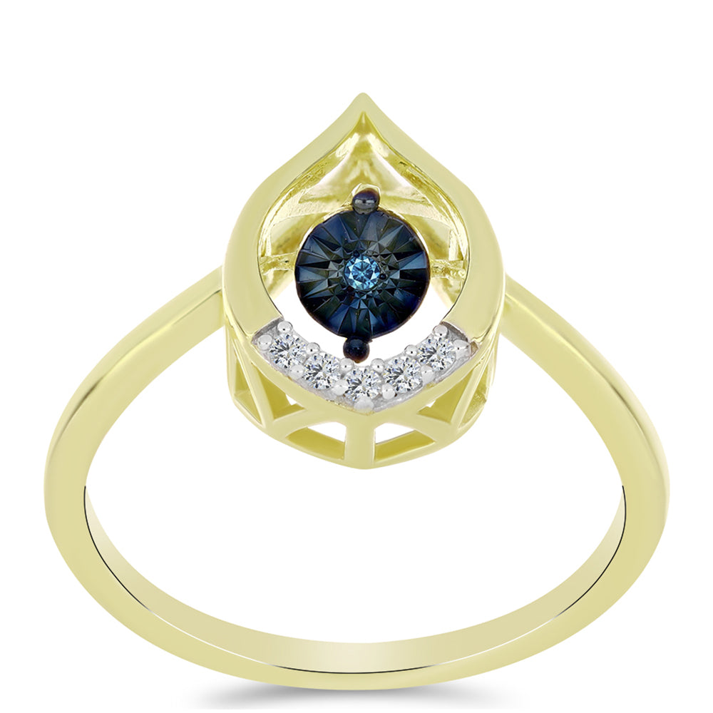 Anillo de Plata Bañada en Oro con Diamante azul danzante y Topacio Blanco 3 