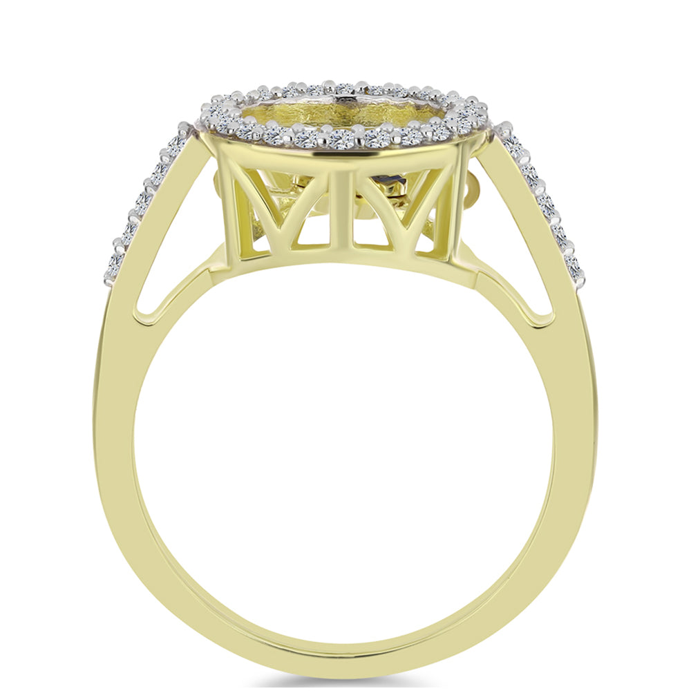 Anillo de Plata Bañada en Oro con Diamante azul danzante y Topacio Blanco 2 