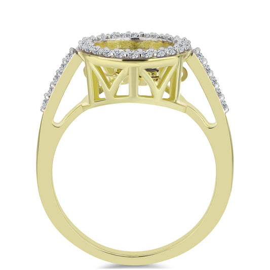 Anillo de Plata Bañada en Oro con Diamante azul danzante y Topacio Blanco