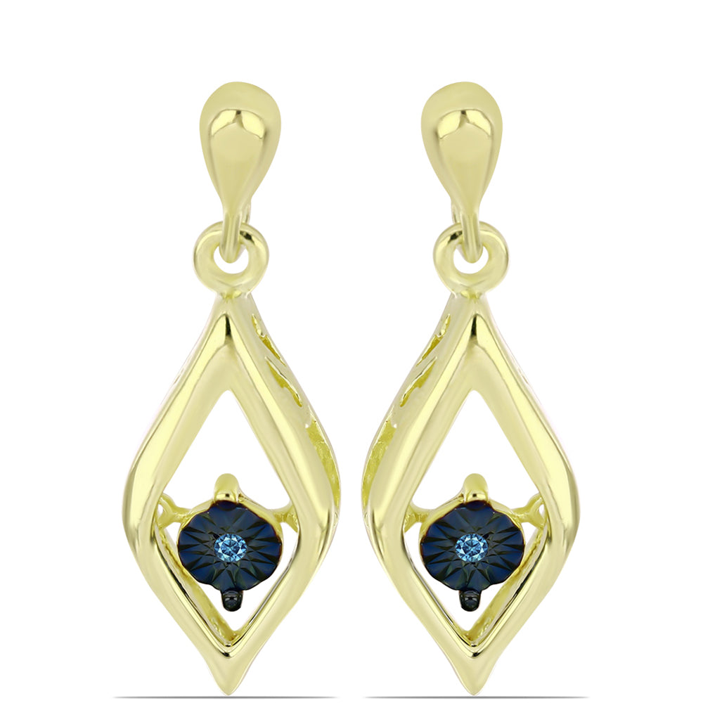 Pendientes de Plata Bañada en Oro con Diamante azul danzante 1 