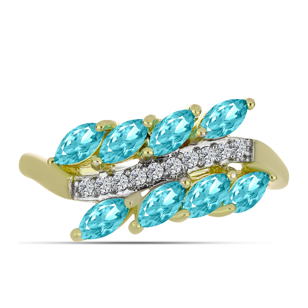 Anillo de Plata Bañada en Oro con Cuarzo Paraiba y Topacio Blanco 1 