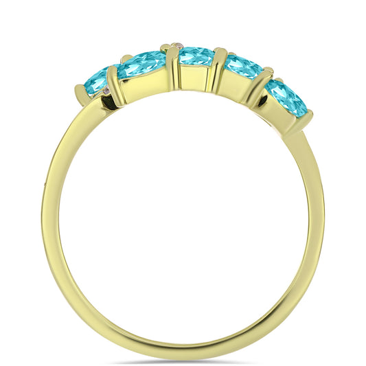 Anillo de Plata Bañada en Oro con Cuarzo Paraiba y Topacio Blanco