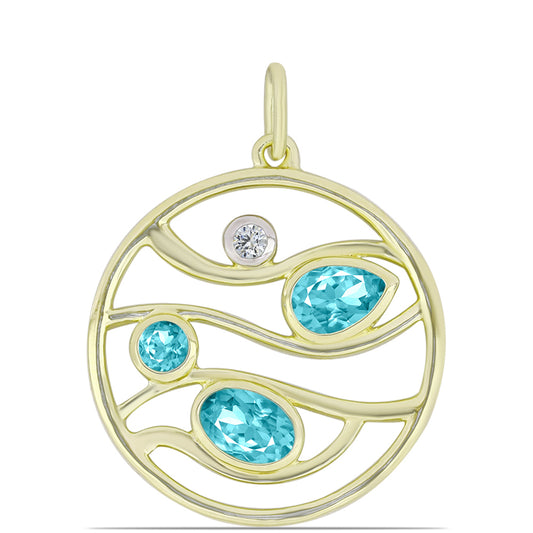 Colgante de Plata Bañada en Oro con Cuarzo Paraiba y Topacio Blanco