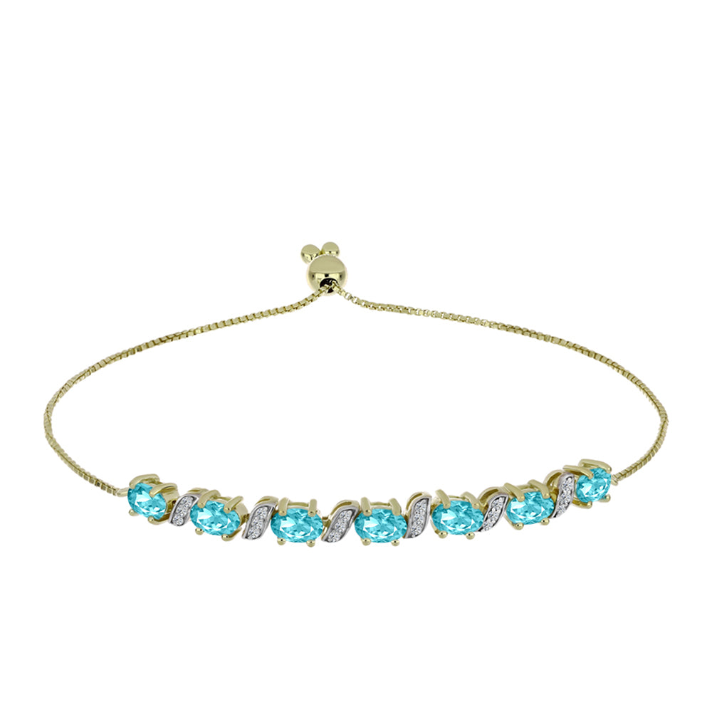 Pulsera de Plata Bañada en Oro con Cuarzo Paraiba y Topacio Blanco 1 