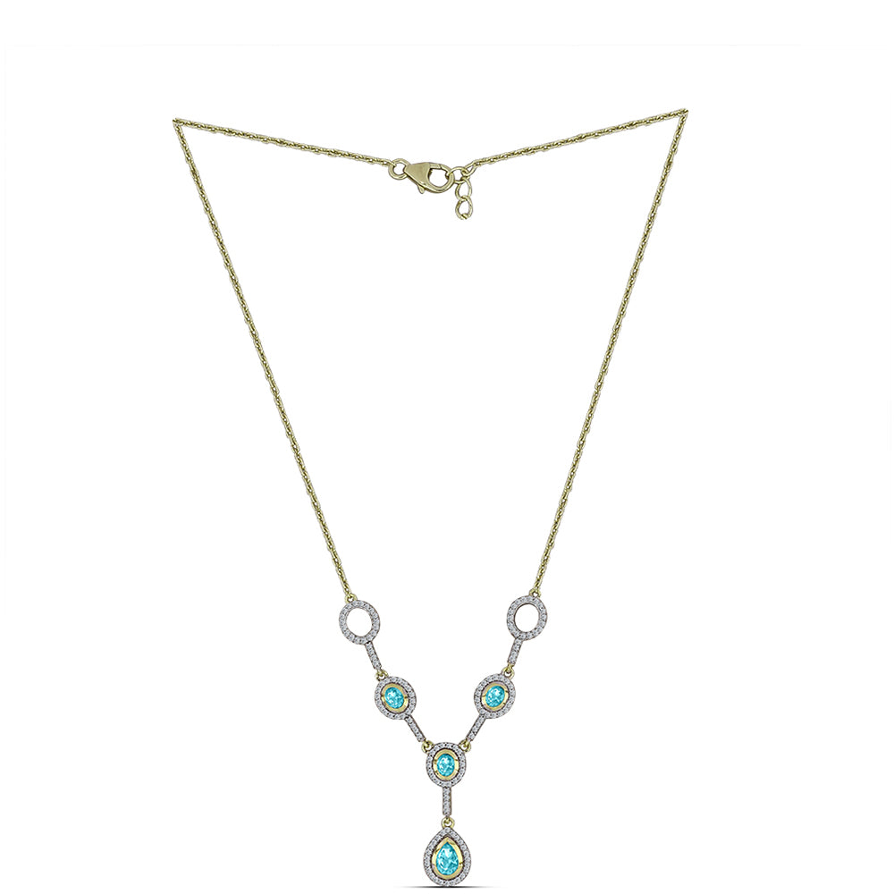 Collar de Plata Bañada en Oro con Cuarzo Paraiba y Topacio Blanco 1 