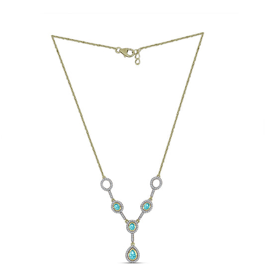 Collar de Plata Bañada en Oro con Cuarzo Paraiba y Topacio Blanco