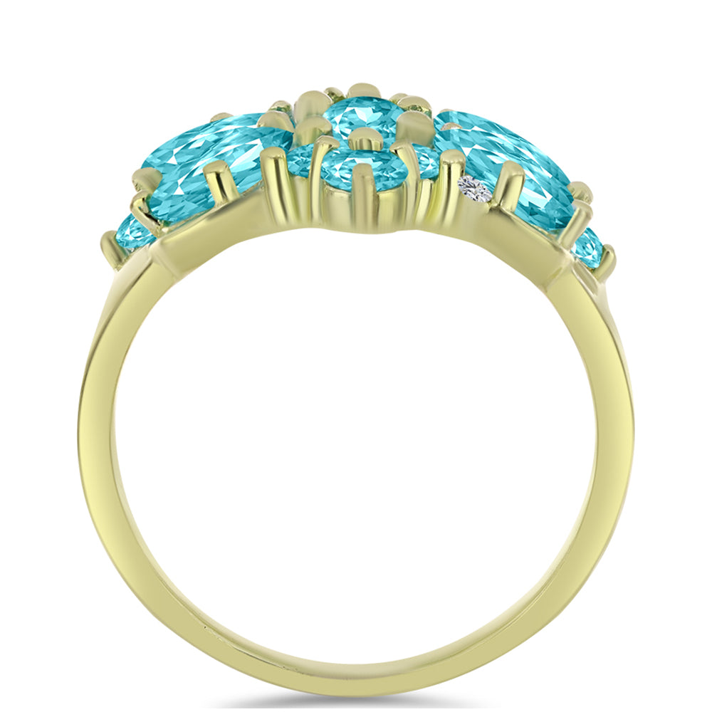 Anillo de Plata Bañada en Oro con Cuarzo Paraiba y Topacio Blanco 6 