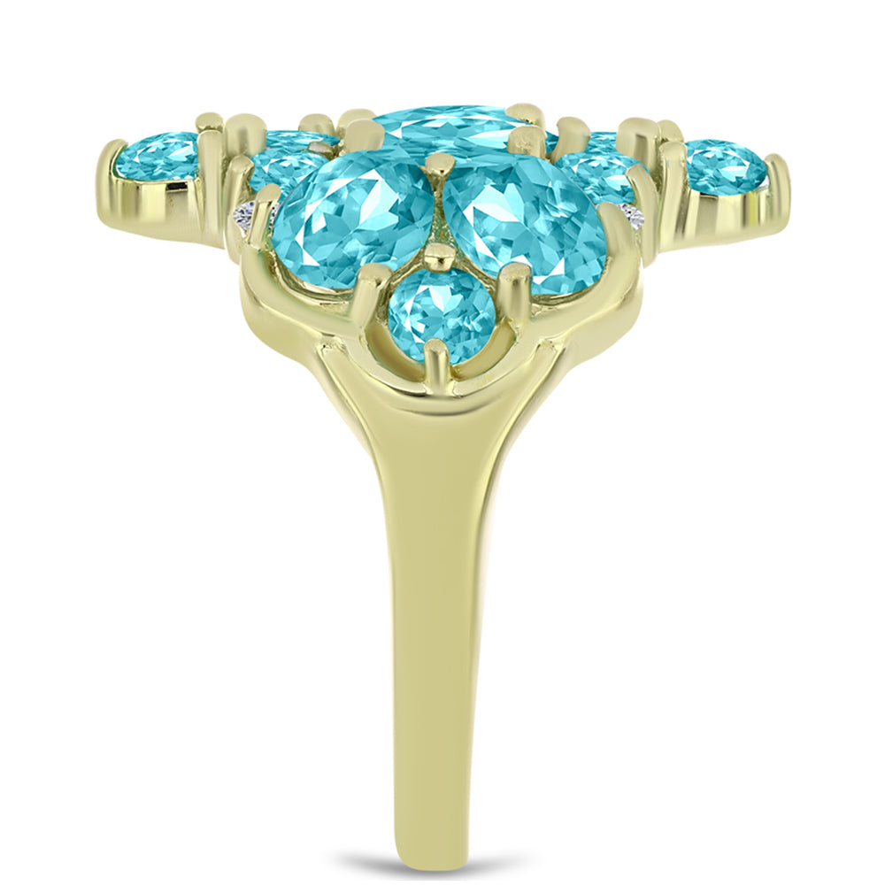 Anillo de Plata Bañada en Oro con Cuarzo Paraiba y Topacio Blanco 8 