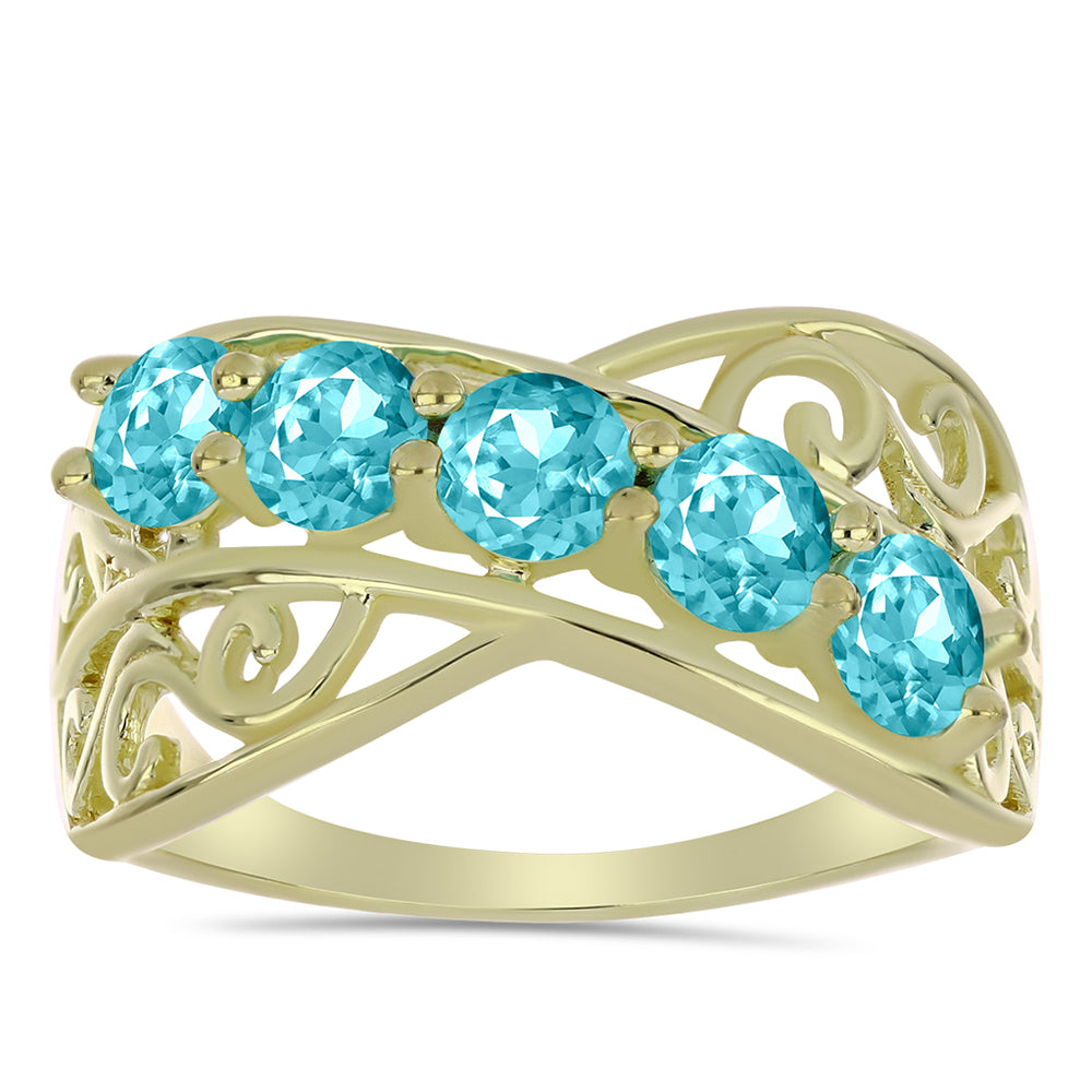 Anillo de Plata Bañada en Oro con Cuarzo Paraiba 3 