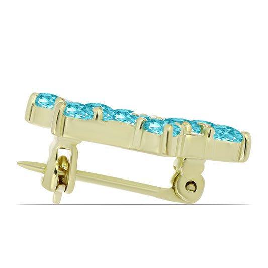 Broche de Plata Bañada en Oro con Cuarzo Paraiba