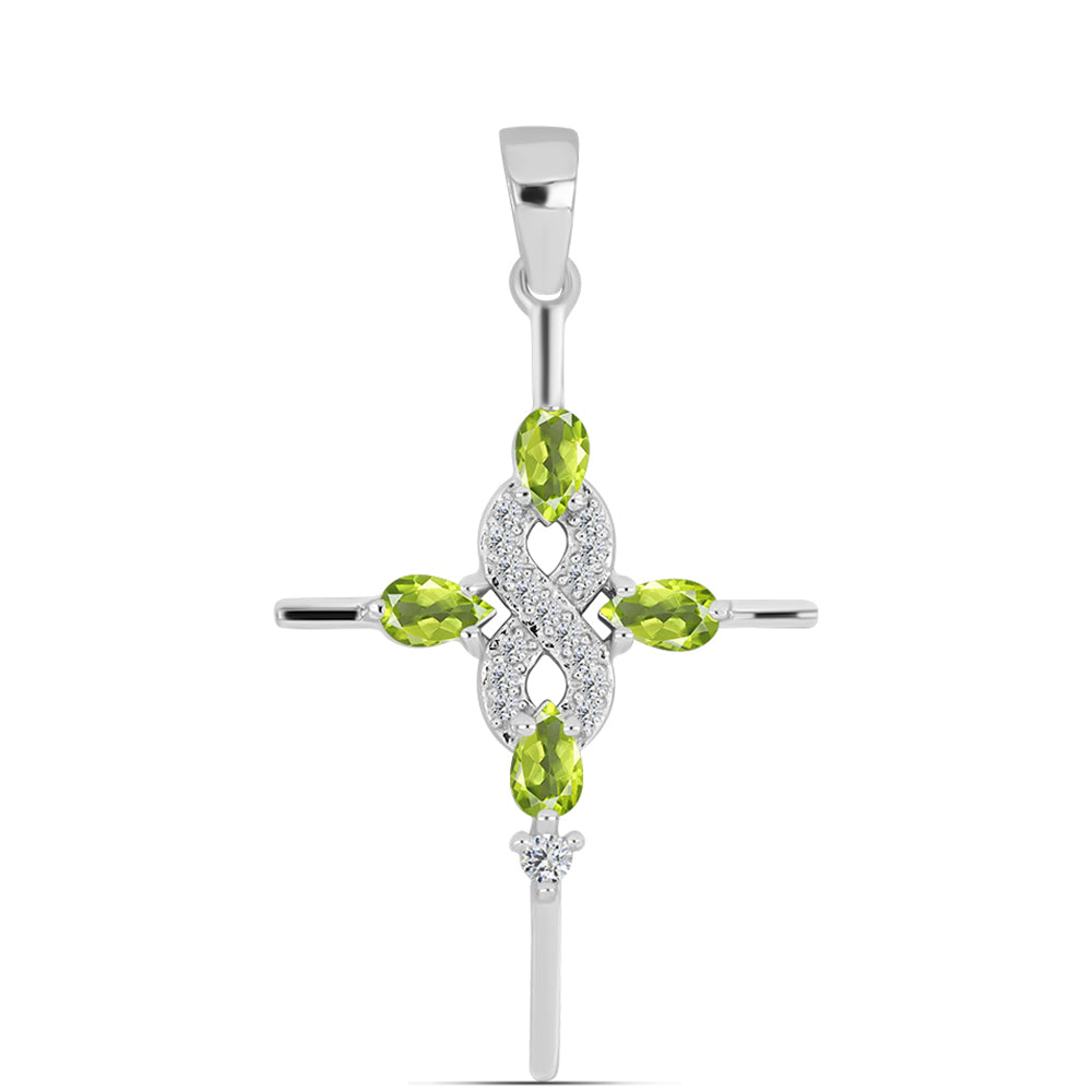 Cruz Colgante de Plata con Peridoto de Changbai y Topacio Blanco