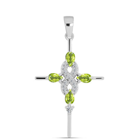 Cruz Colgante de Plata con Peridoto de Changbai y Topacio Blanco