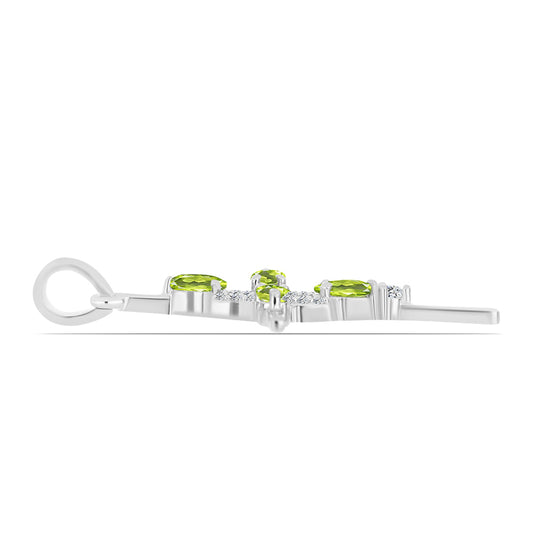 Cruz Colgante de Plata con Peridoto de Changbai y Topacio Blanco