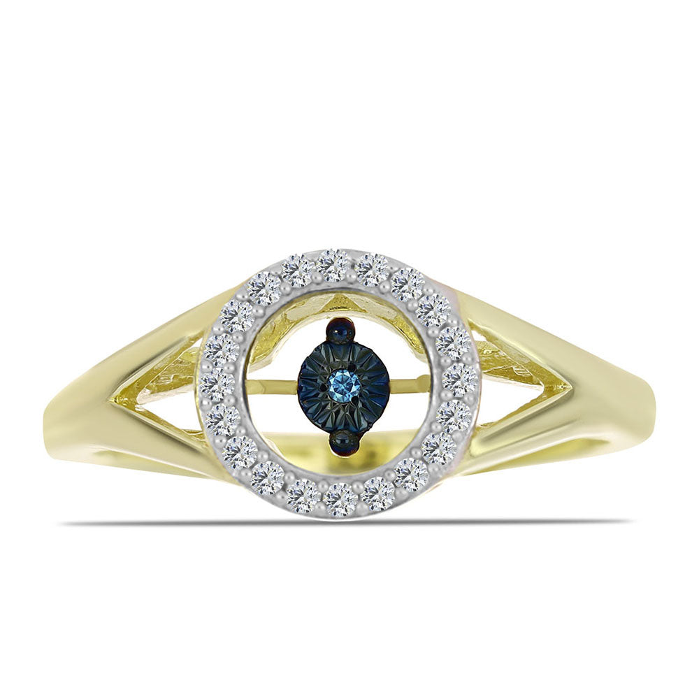 Anillo de Plata Bañada en Oro con Diamante azul danzante y Topacio Blanco 1 