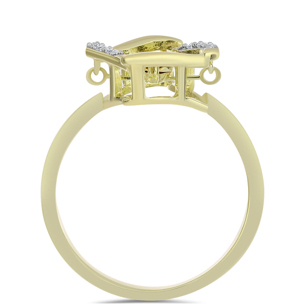 Anillo de Plata Bañada en Oro con Diamante azul danzante y Topacio Blanco