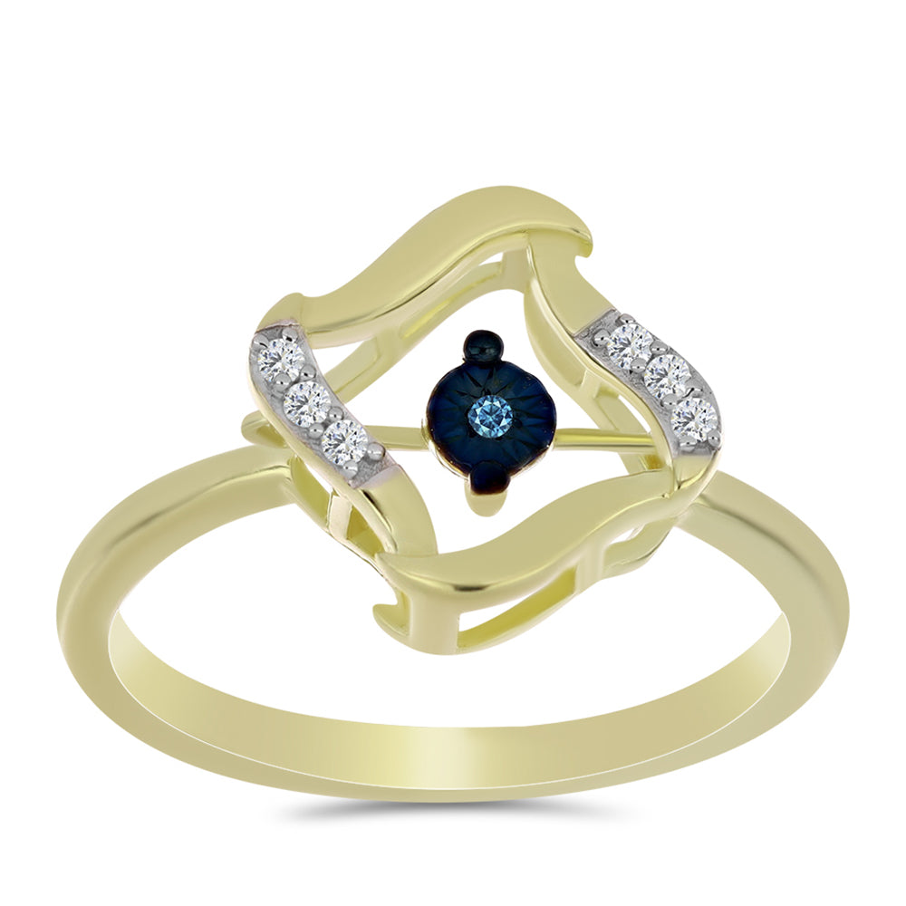 Anillo de Plata Bañada en Oro con Diamante azul danzante y Topacio Blanco 3 