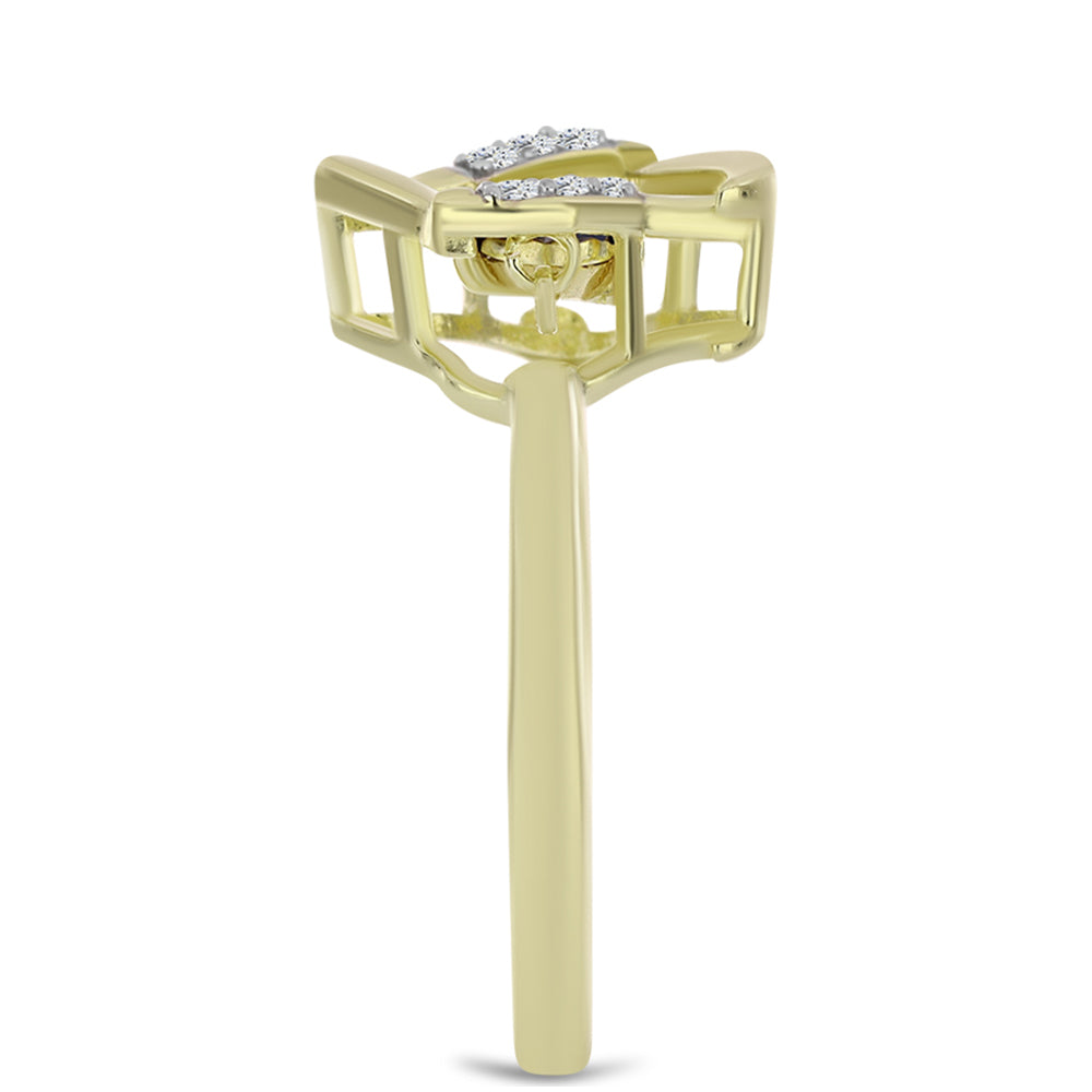 Anillo de Plata Bañada en Oro con Diamante azul danzante y Topacio Blanco 4 