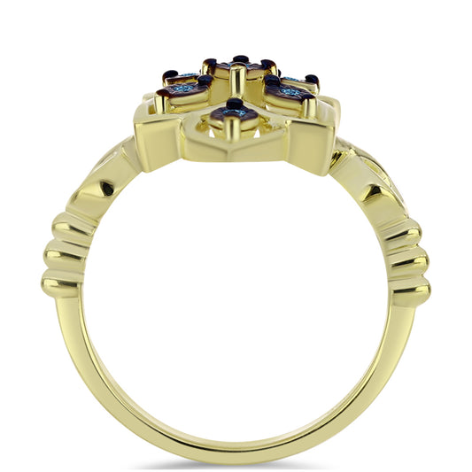 Anillo de Plata Bañada en Oro con Diamante azul danzante