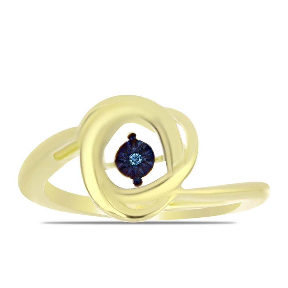 Anillo de Plata Bañada en Oro con Diamante azul danzante 1 