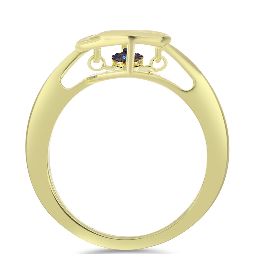 Anillo de Plata Bañada en Oro con Diamante azul danzante 2 