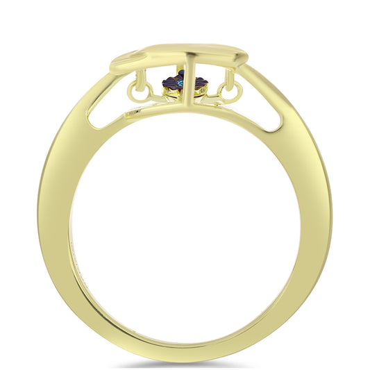 Anillo de Plata Bañada en Oro con Diamante azul danzante