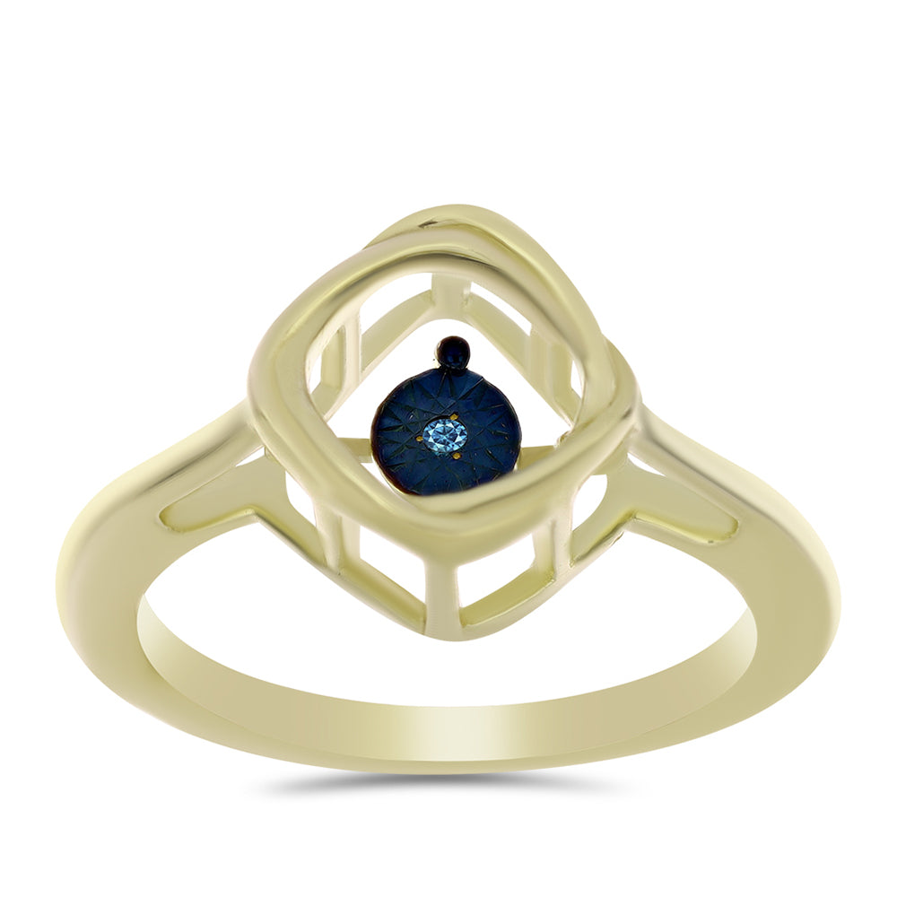 Anillo de Plata Bañada en Oro con Diamante azul danzante 3 