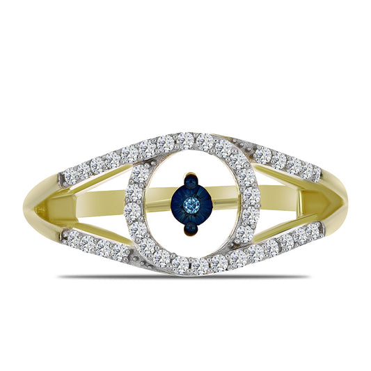 Anillo de Plata Bañada en Oro con Diamante azul danzante y Topacio Blanco